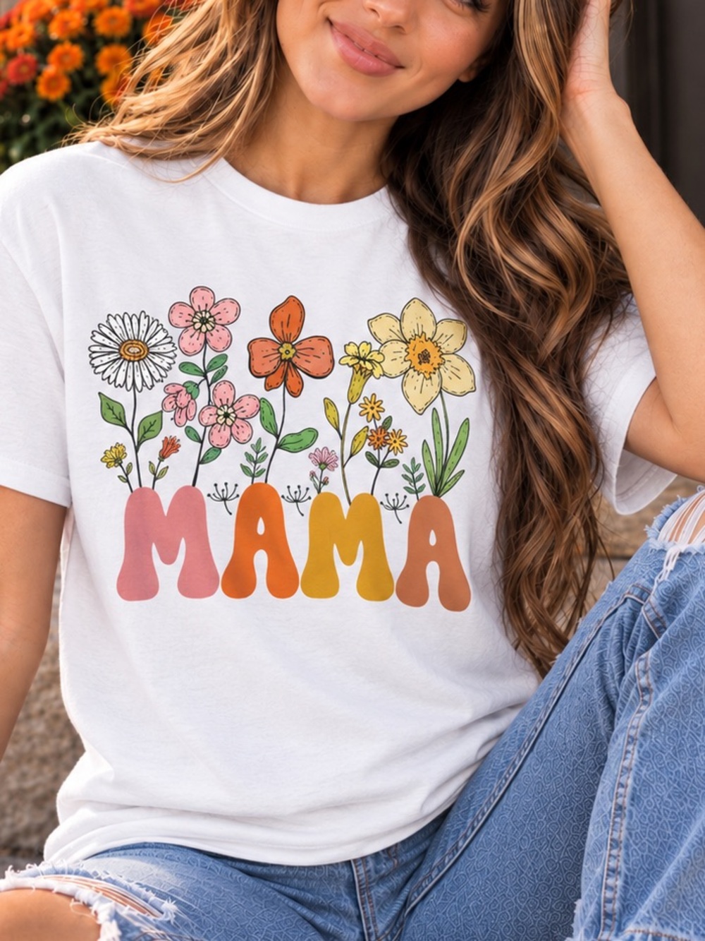 Mama / Mom Floral Graphic 100% Cotton T- Shirt Women’s